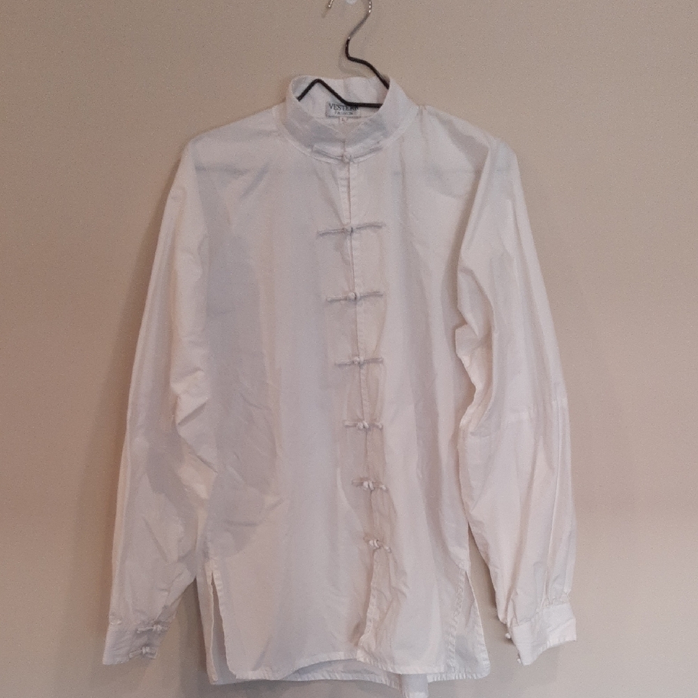 White Lightweight Mandarin Collar Shirt Jacket